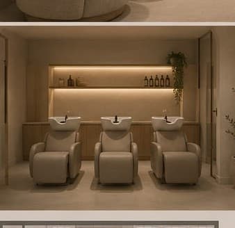 Independent wash area with reclining chairs